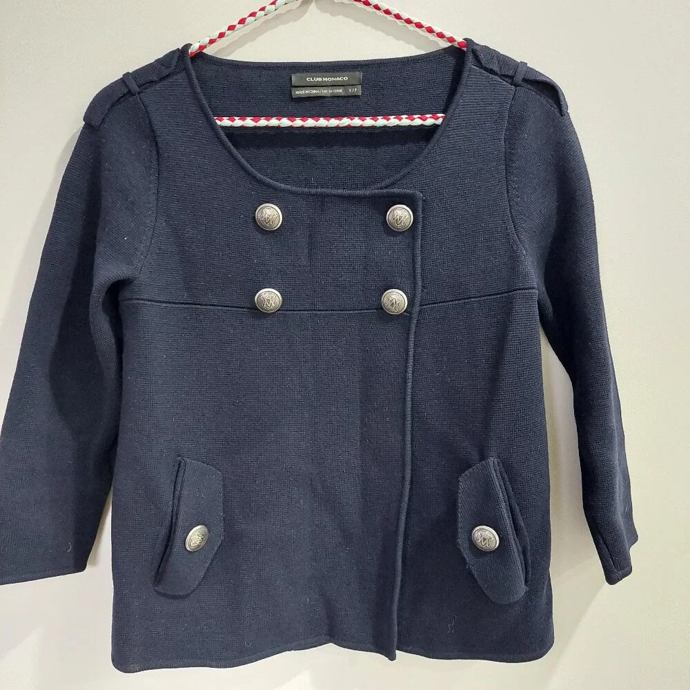 Club Monaco Navy Marino Wool Knit Sweater Blazer/Jacket, Women's S - Picture 1 of 10